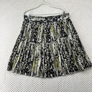 Vila Pleated Skirt A-Line Animal Print Black White Green Midi Size 44